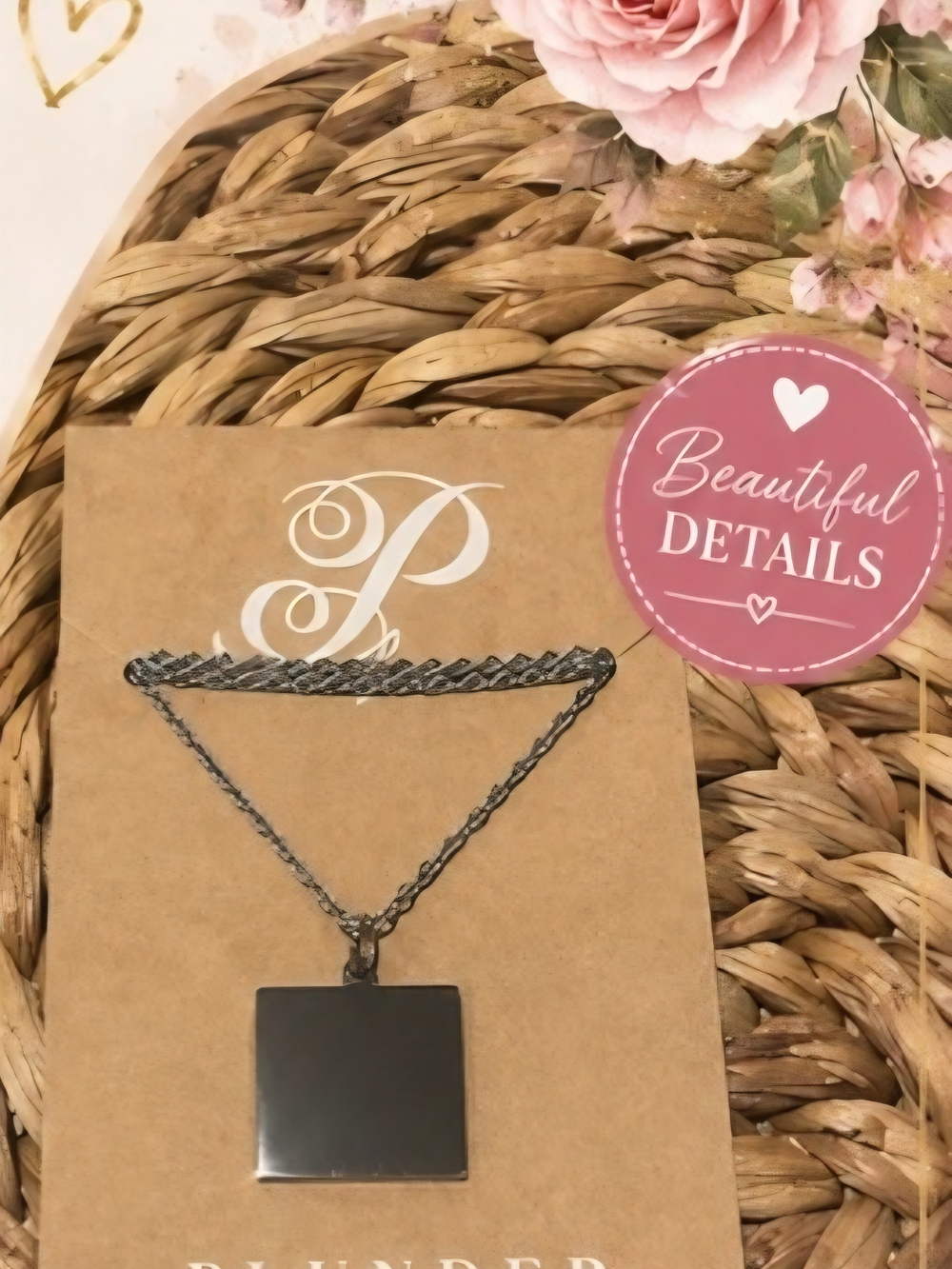 Silver Tone Necklace With Square Engravable Pendant